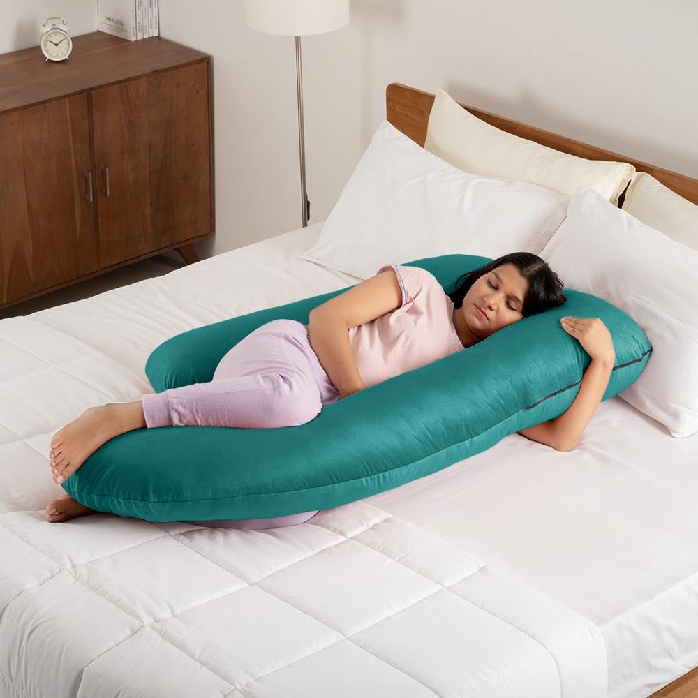 Pregnancy Pillow, G Shaped Pillow, Maternity Pillow For Sleeping - Peacock Green | Soft Pillow For Pregnant Mothers, Pillow For Pregnant Women | Removable Velvet Cover, For Pain Relief