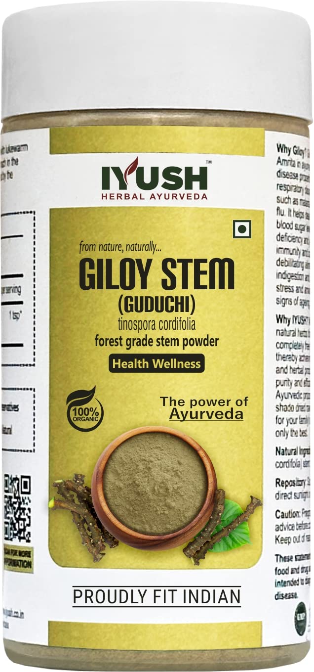 Iyush Herbal Ayurveda Giloy Powder, For Immunity Booster & Healthy Metabolism, 100% Forest Variety Herbs, 100 Organic, 100% Pure, Natural | 100gm 0.2lbs