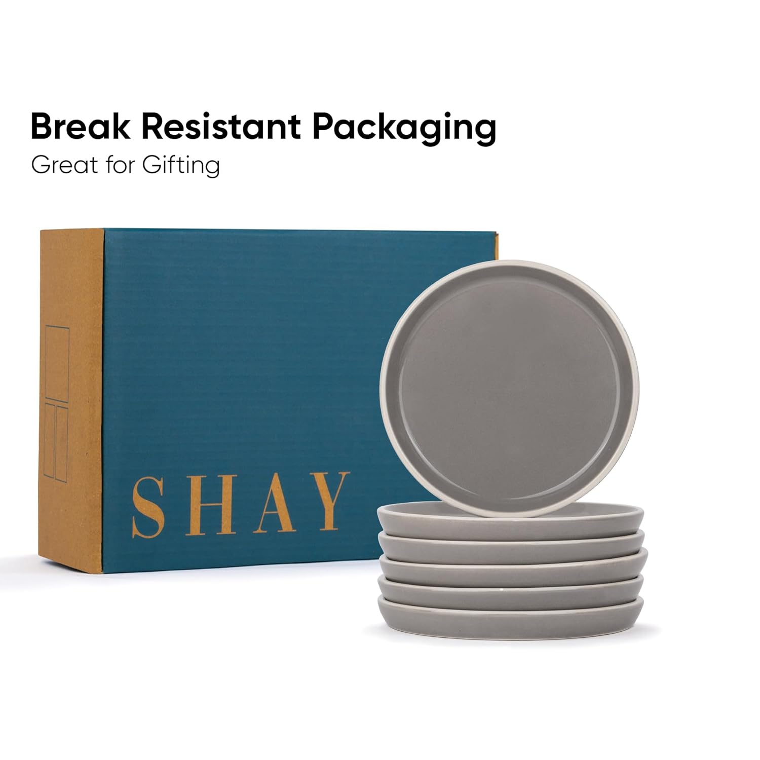 Rim Quarter Plates Set Of 6, Grey With White Rim | Ceramic Snack Plates - Snacks Plates Set | Dessert Plates, Snack Plate - Small Plates With Glossy Finish | Microwave Safe & Chip Resistant