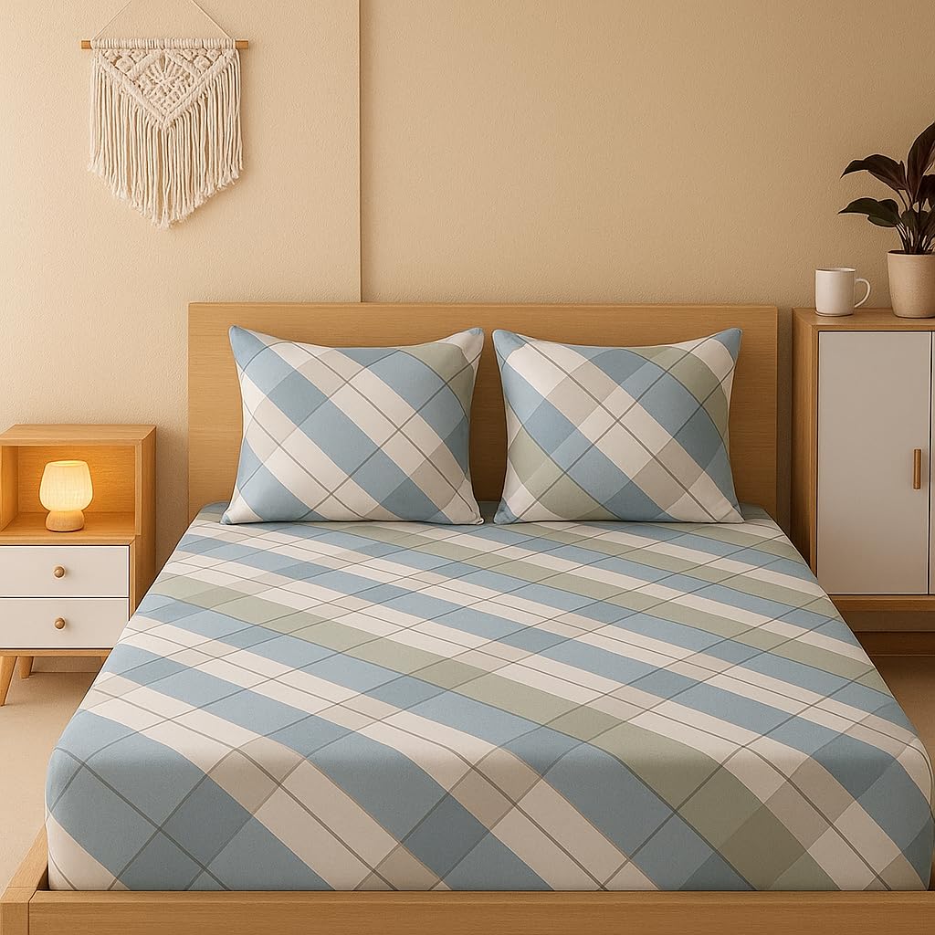 1 Bedsheet For Double Bed With 2 Pillow Covers - 90 X 100 Inches, Multicolor | Premium Cotton Material Double Bedsheet Queen Size | Skin Friendly & Long Lasting