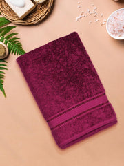 Ramraj Cotton Bamboo Terry Bath, Hand & Face Towel 850 Gsm | Quick Dry & Anti Microbial Combo Towel (Purple) - Set Of 3