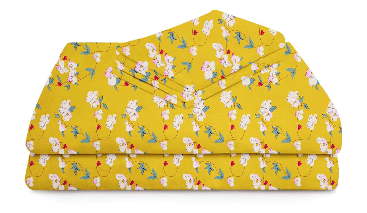Microfiber Double Bed Bedsheets With 2 Matching Pillow Covers | 88 X 90 Inches, Yellow & White - Summer Breathable & Wrinkle Free | Ideal For House-Bedroom, Guest Room Bedsheet