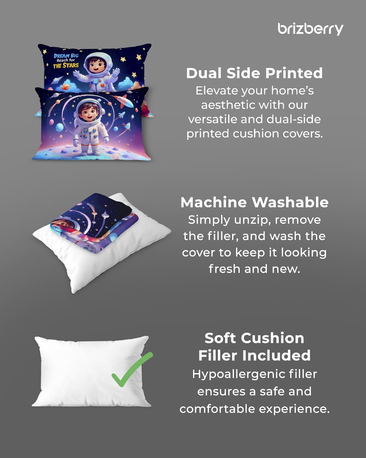 Kids Pillow Cushion With Super Soft Fabric Pillow - 12 X18 Inches | Animal & Cartoon Prints, Soft Pillow, Dual Sided Design | Multi-Purpose, Durable & Easy Care, Made In India - Design 7