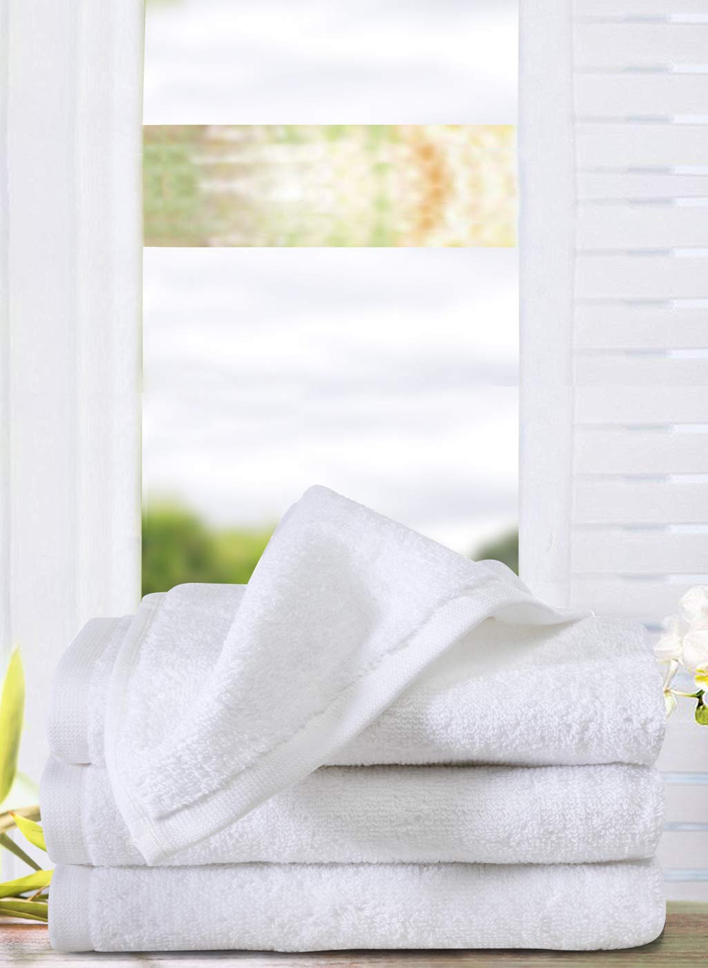 Sanjeev Textiles Trident Hotel Premium 100% Cotton 2 Bath, 2 Hand & 4 Face Towel Sets 2 Kg (White) - 8 Pcs