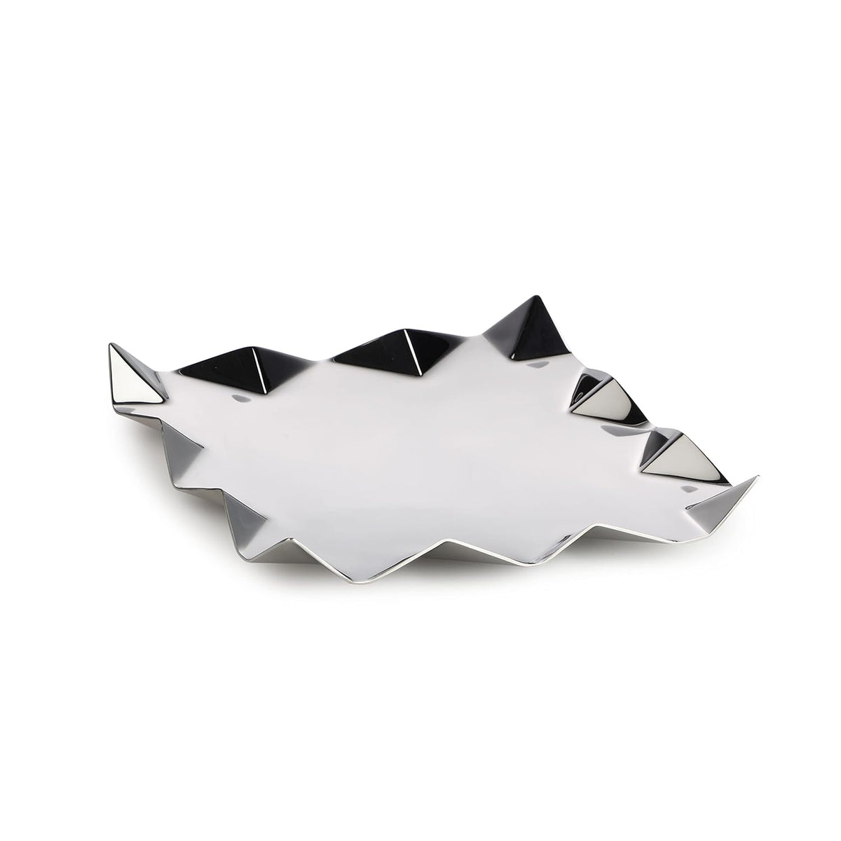 Designer Chrome Stainless Steel Square Platter, Small - Criss Cross Series | Zig Zag Serving Tray For Food Dessert Fruit, Coffee & Tea