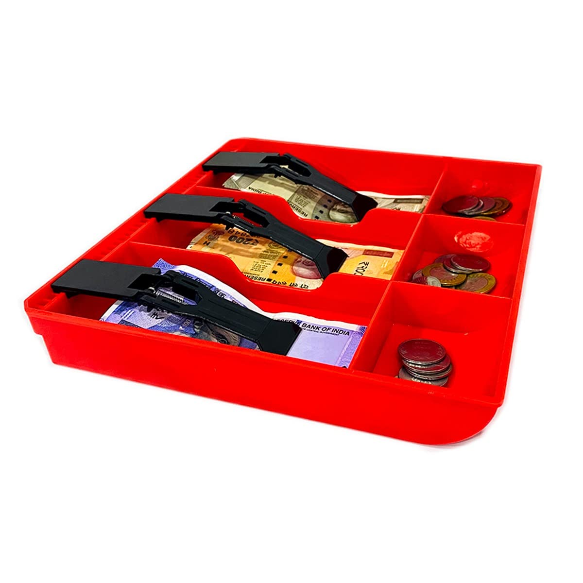 Abs Plastic Cash Drawer 3 Bills 3 Coins Abs Cashier Storage Box For Super Markets, 9.6 X 9.6 X 1.4 Inch, Plastic, Colour - Red