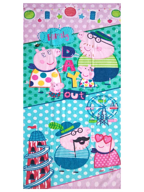 Athom Living Peppa Pig Day Out Kids Bath Towel 350 Gsm | Super Soft, Quick Dry, Highly Absorbent, Lightweight & Durable Towel