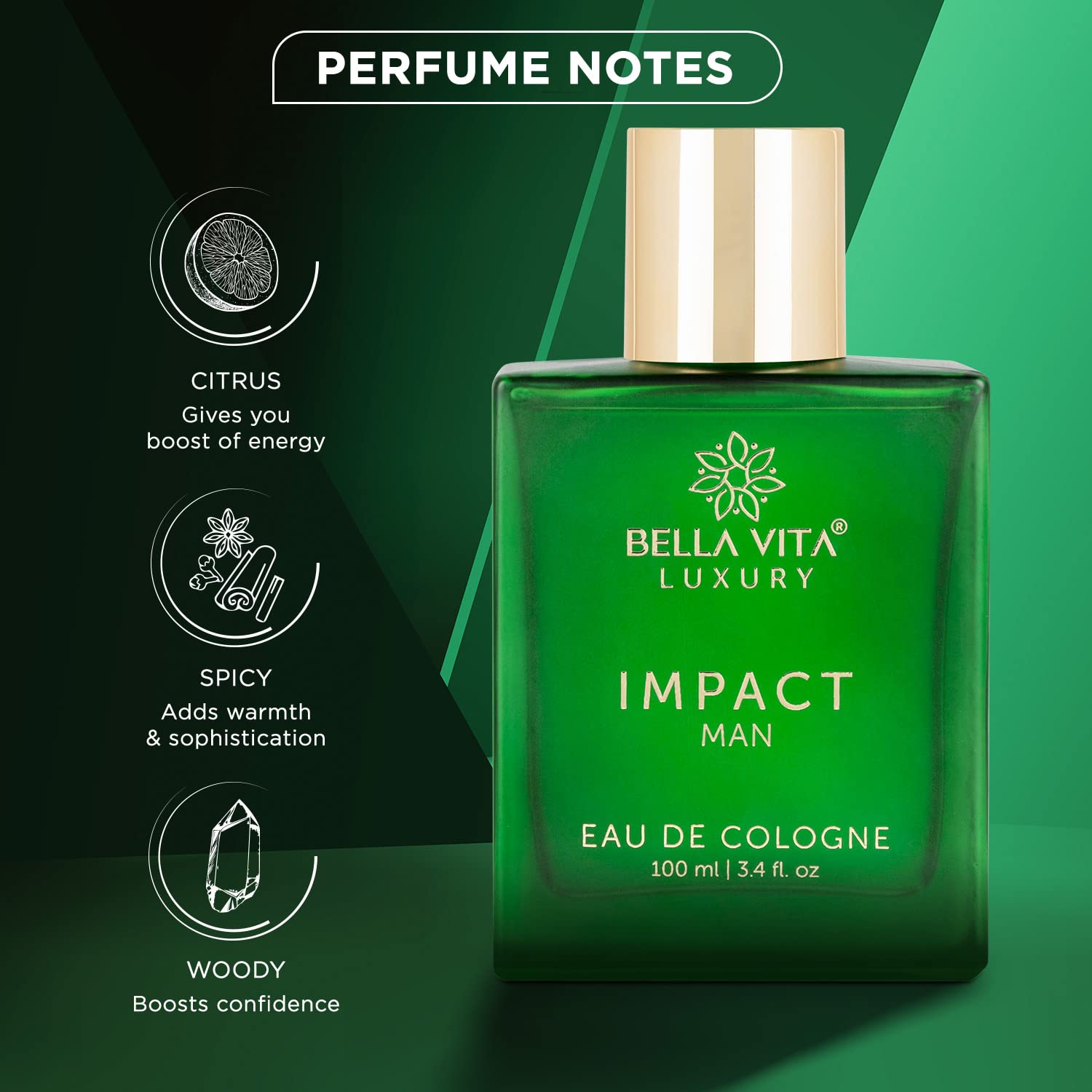 Bella Vita Luxury Impact Man Eau De Cologne 100ml 3.4 Fl.oz. Perfect Gift For Boyfriend | Long Lasting