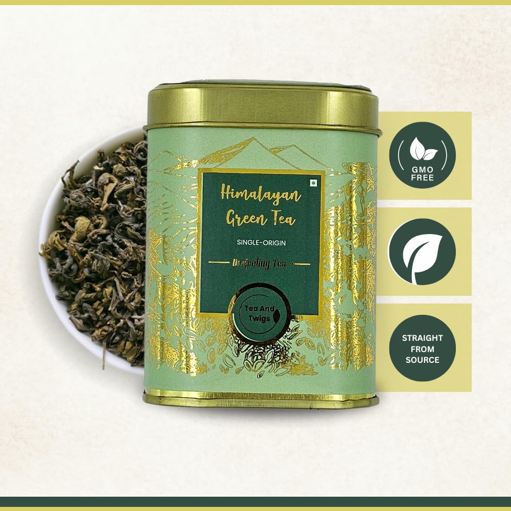 Tea And Twigs Himalayan Darjeeling Green Tea - 50gm, 1.7 Ounce | Rich In Antioxidants, Unique Flavors - Medium Caffeine, No Artificial Colors