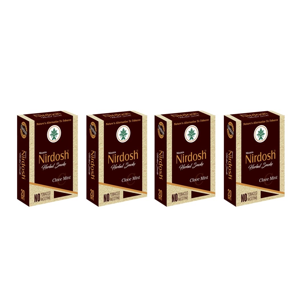 Herbal Cigarette Rolled In 100% Organic Natural Paper & Made With Herbal Ingredients - Pack Of 4X 20 Cigarettes | Clove Mint Flavored Tobacco Free & Nicotine Free Herbal Smoke