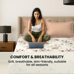Double Bedsheet For Queen Size - 90 X 100 Inches, Cream & Brown With 2 Pillow Cover | Soft, Breathable & Fade Resistant | Comfortable For All Seasons