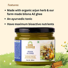 Organic Arjun A2 Desi Cow Ghee By God Choice Organic Farms | High In Protein Fiber Healthy Desi Ghee For Frying | (300ml) 10.1 Ounce | Jar Pack