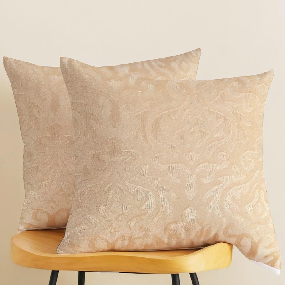 Microfiber Square Pillow Cushion For Sofa & Bed, Beige - 24 X 24 Inch | Soft, Fluffy For Comfort & Back Support | Breathable, Washable | Premium Velvet Outer Cover With Zip - Set Of 3