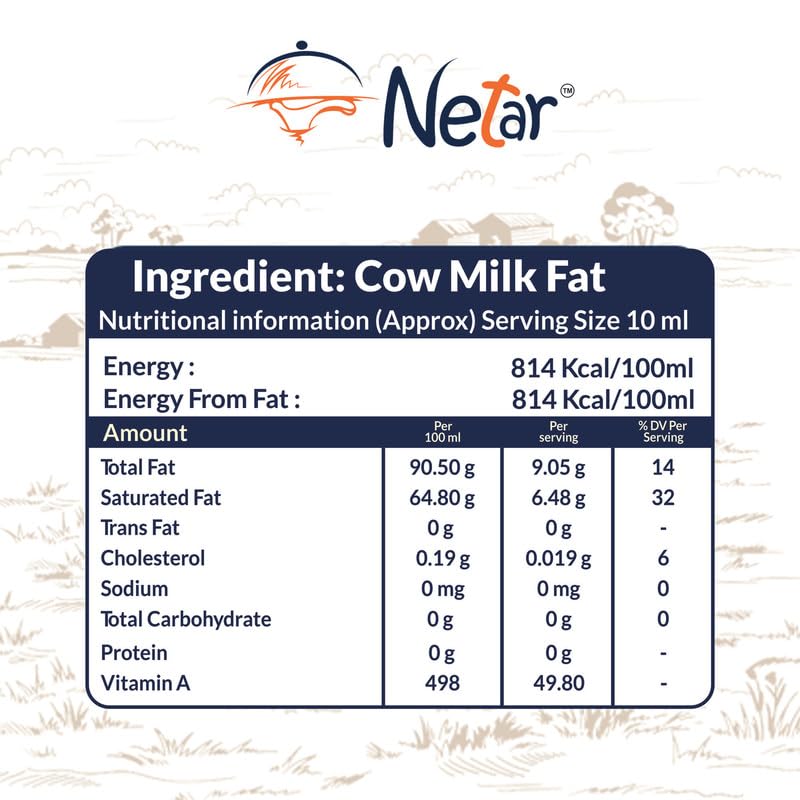 100% Natural A2 Gir Cow Ghee By Netar | Rich In Vitamins A, E Healthy Desi Ghee For Boosts Immunity | (1 Litr) 33.8 Ounce | Jar Pack
