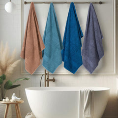 Mush Hearth & Haven Bamboo Large Size Bath Towels 1800 Gsm | Bamboo Bath Towel Soft, Highly Absorbent & Quick Dry (Grey, Blue, Teal & Desert) - Pack Of 4