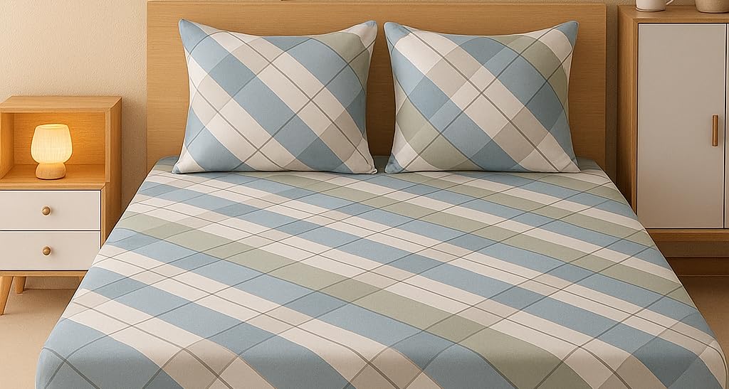 1 Bedsheet For Double Bed With 2 Pillow Covers - 90 X 100 Inches, Multicolor | Premium Cotton Material Double Bedsheet Queen Size | Skin Friendly & Long Lasting