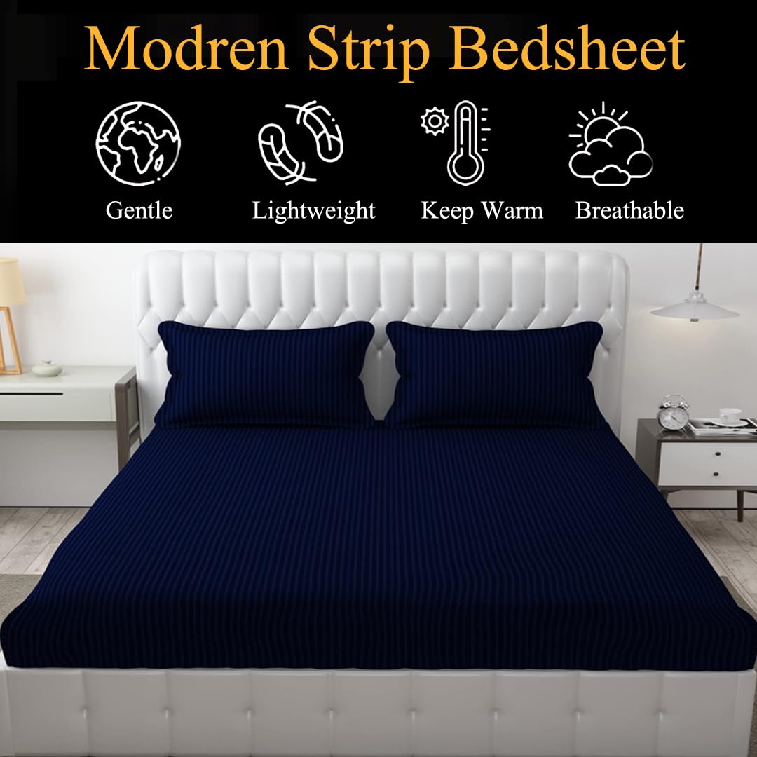 Plain Double Bedsheet For Queen Size With 2 Pillow Covers - 90 X 95 Inches, Navy Blue | Wrinkle Resistant & Soft Skin Safe | All Season Comfort Fabric