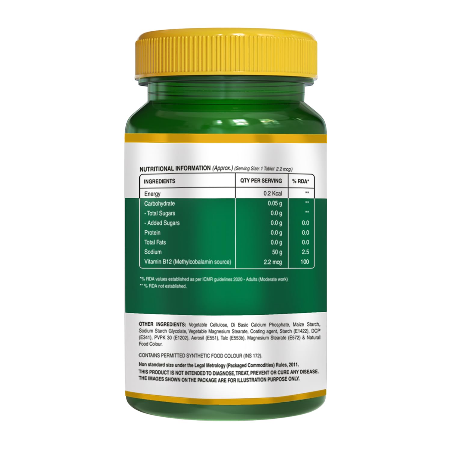 Pure Nutrition Vitamin B12 , Active Form Of Methylcobalamin | For Men & Women , Helps Boost Immunity & Energy , Promotes Brain & Nerve Health | 120 Veg Tablets , 200gm 0.4lbs