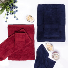 Wakefit Terry Cotton Soft Absorbent Hand Towel 500 Gsm (Chilli Pepper & Navy Blue)- Set Of 4