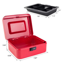 Medium Metal Cash Box With Combination Lock Safe & Money Tray For Security 7.87"X 6.30"X 3.54" Colour - Red