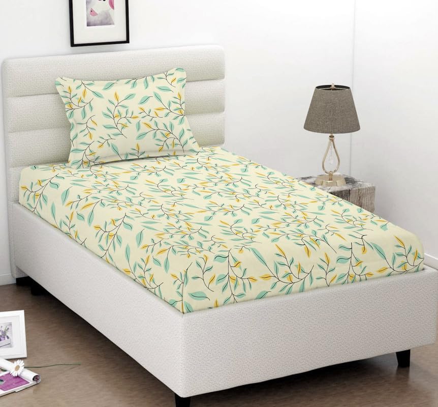Single Bed Sheet With 1 Pillow Covers For Single - 60 X 90 Inches, Cream | Super Soft Premium Brushed Glace Cotton Bedsheet