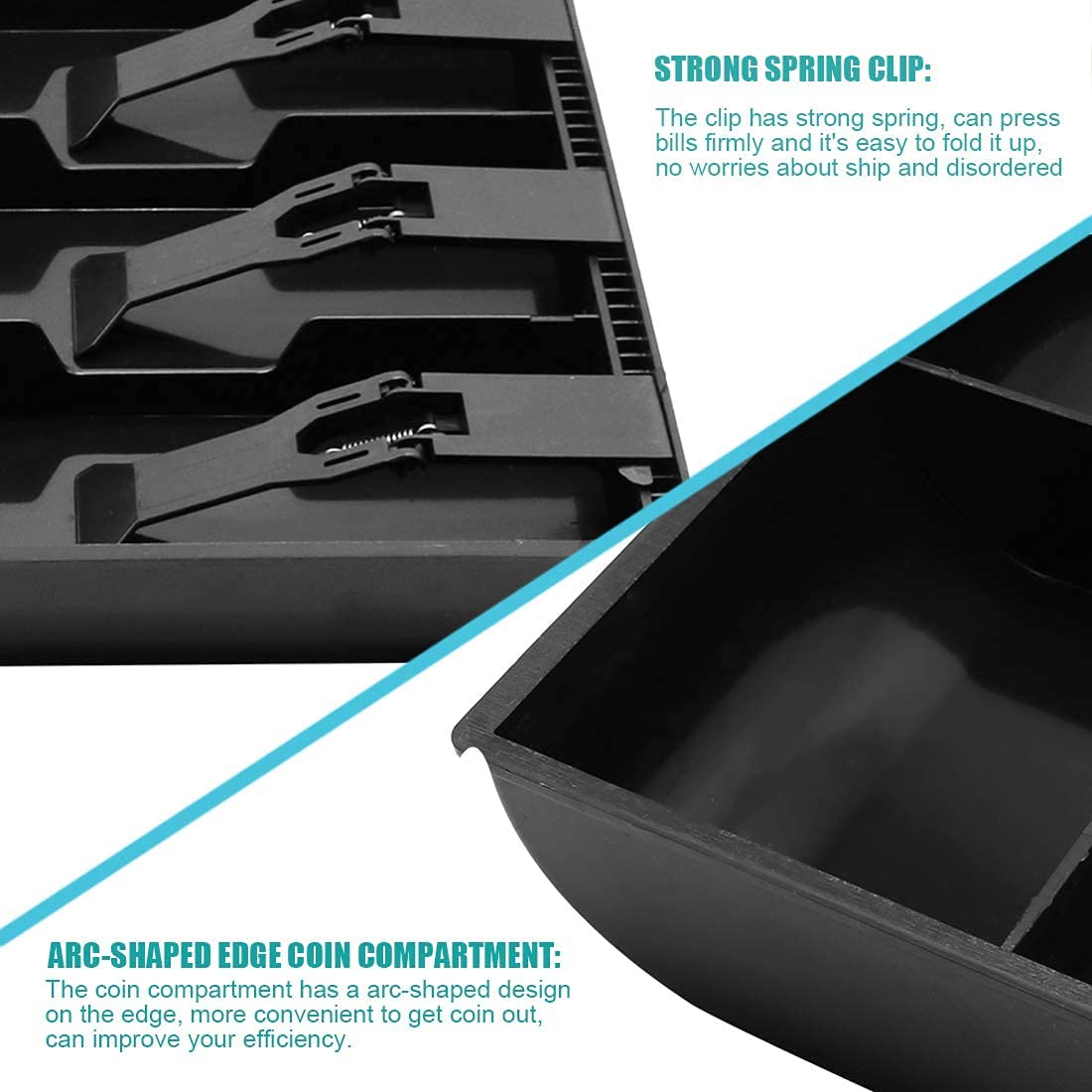 Cash Drawer Register Insert Tray 3 Bills 3 Coins Money Storage Box Plastic 9.6 X 9.6 X 1.4 Inch, Colour - Black, Special Feature - Durable