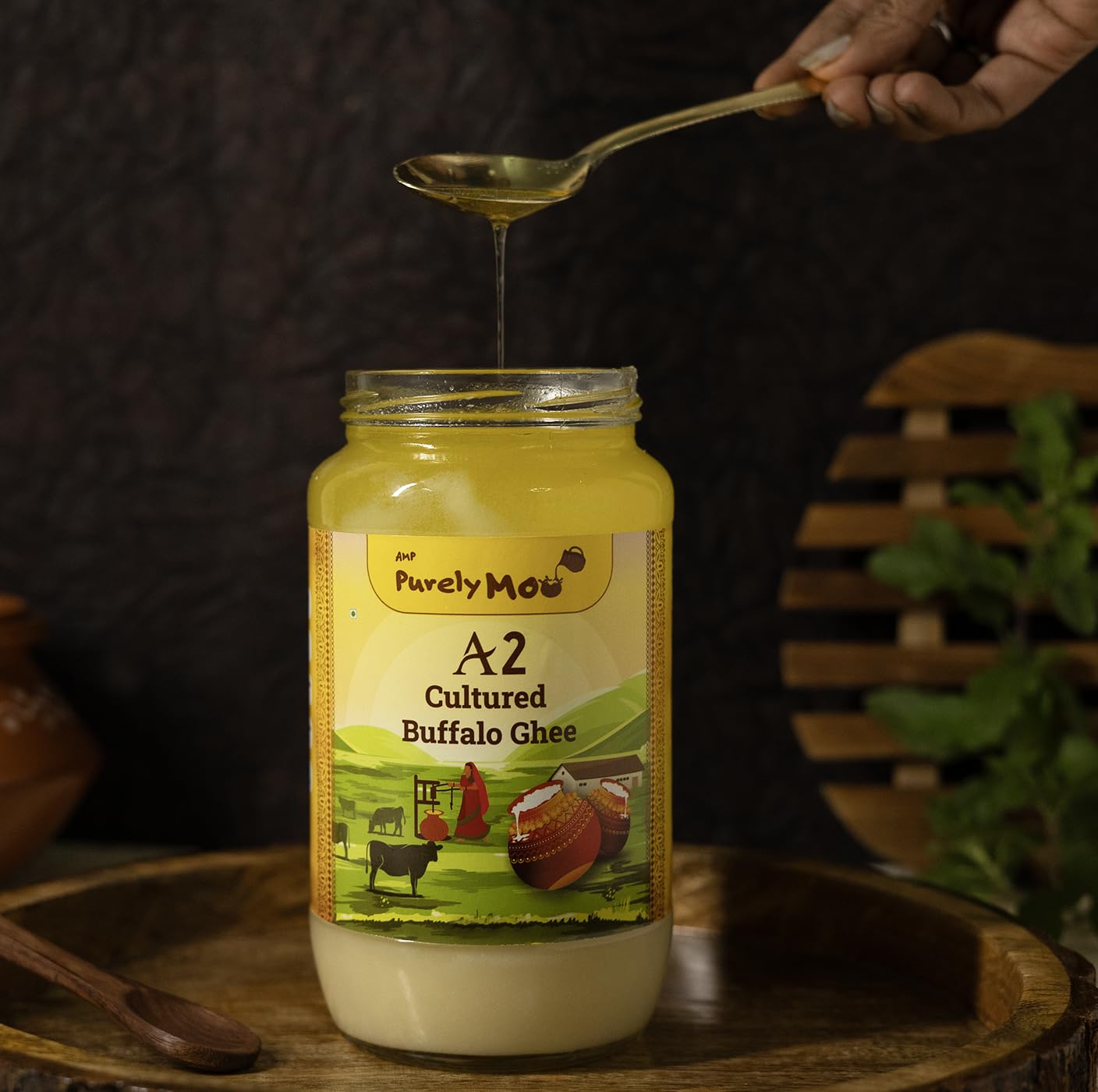 100% Natural A2 Cultured Buffalo Ghee By AMP Purely Moo | Traditional Bilona Method Healthy Buffalo Desi Ghee For Dishes | (250ml) 8.4 Ounce | Jar Pack