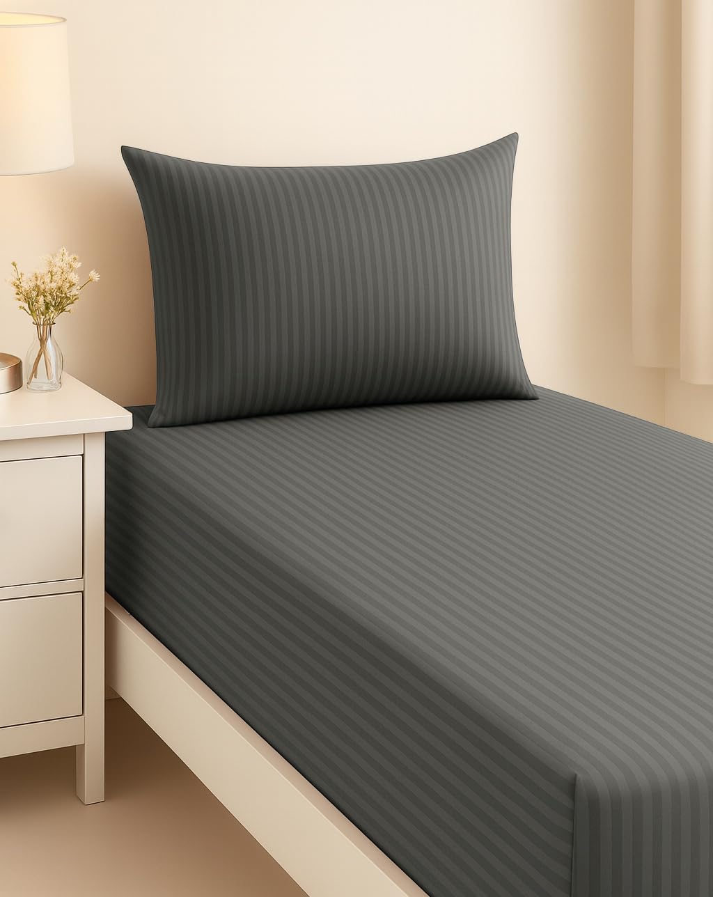 Cotton Single Bedsheet With One Pillow Cover - 90 X 60 Inches, Grey | Soft & Breathable Premium Printed Design Bedsheet