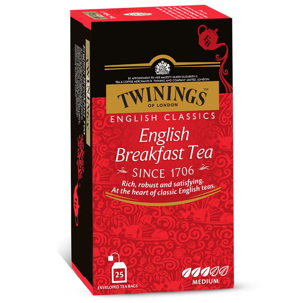 Twinings Black Tea Super Saver Combo Pack - English Breakfast Tea + Earl Grey Tea | Pack Of 2 X 25 Enveloped Tea Bags, 100gm, 3.5 Ounce