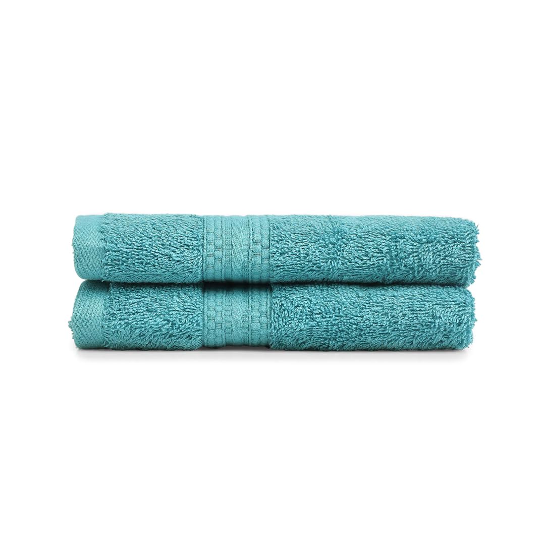 Livspace Paleto Collection Hand Towel 400 Gsm | 100% Cotton, Solid Dyed, Hand Towel Super Soft Absorbent (Teal) Set Of 2