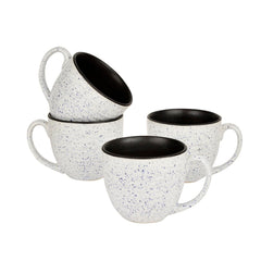 Studio Pottery Ceramic Speckled Soup Cups With Handle Set Of 4 - 350ml Each, Off White & Blue | Maggi Bowls - Cereal Bowls