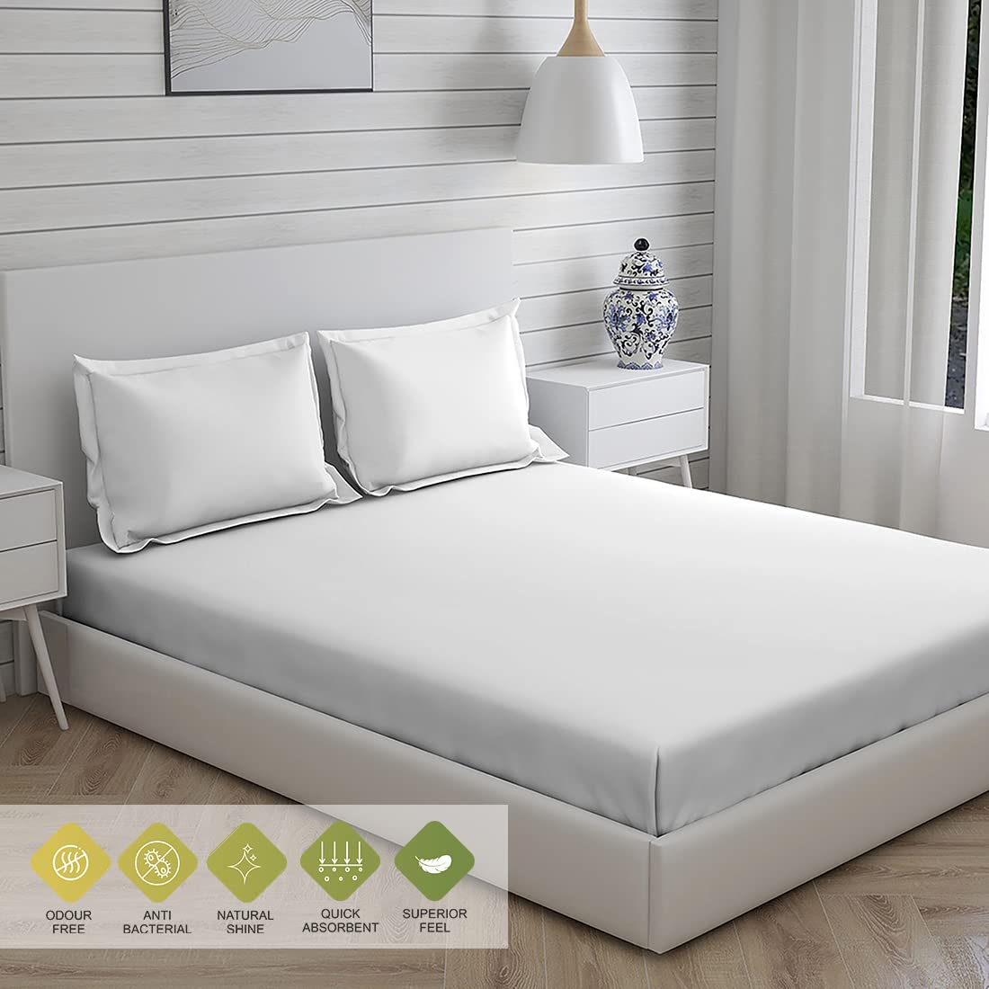 Cotton Plain Bedsheet For Double Bed King Size With Pillow Cover | Light Weight, Moisture Absorbent, All Season Comfort - 108x108 Inches, White