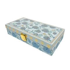 Flower Design Gold Foil Scodix Print Matt Touch Decorative Box, Wedding Fancy Shagun Cash Box, Jewellery Box, Money Box, Gaddi Box, Colour - Blue, Pack Of 3