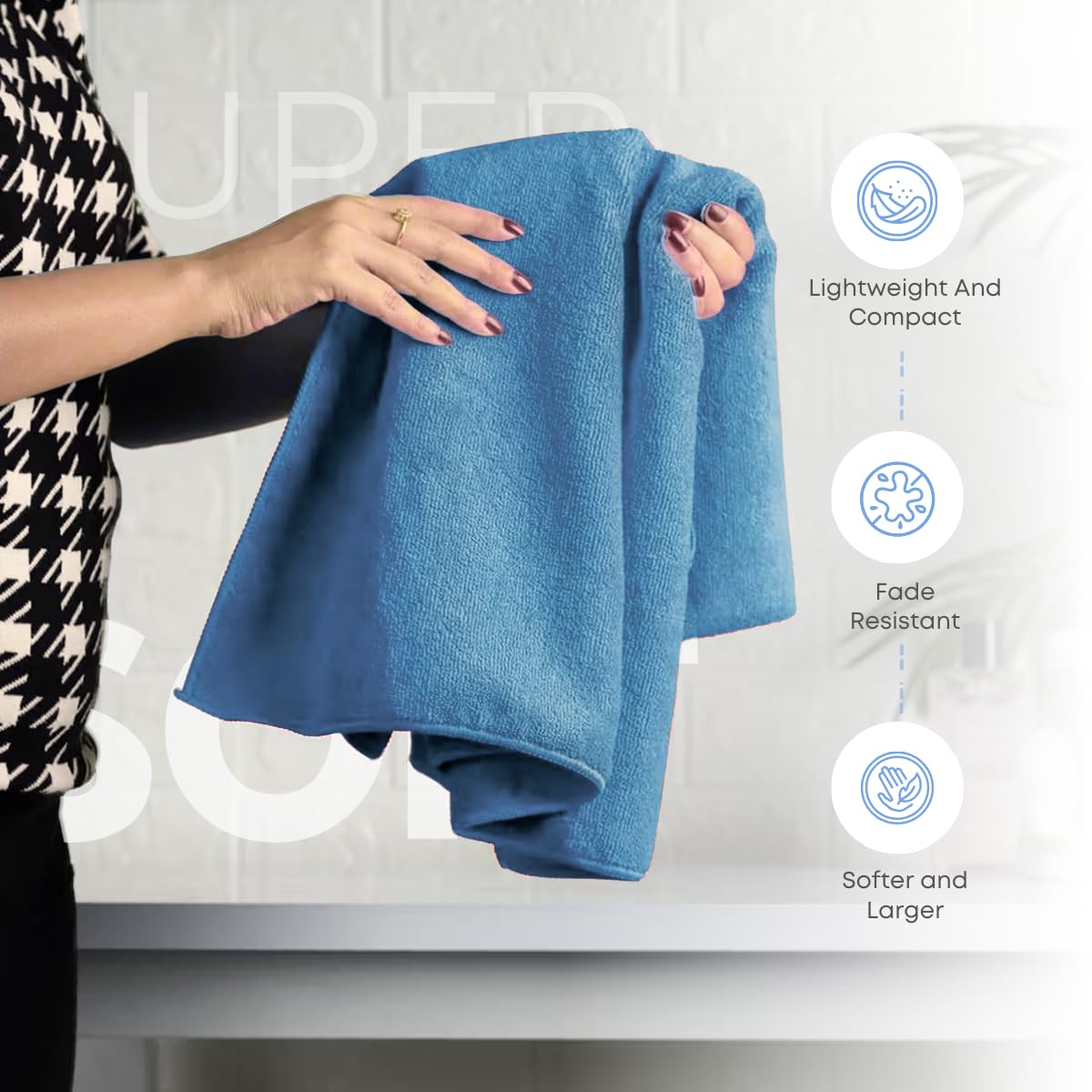 Black Gold The Finer Touch Premium Microfiber Bath Towels 800 Gsm | Lightweight Ultra-Soft Fade Resistant (Royal Blue) - 2 Pcs
