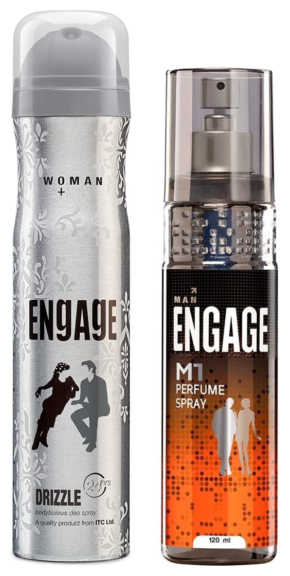 Engage M1 Perfume Spray For Men 120ml 4 Fl.oz. & Drizzle Deodorant Spray For Women 150ml 5 Fl.oz.