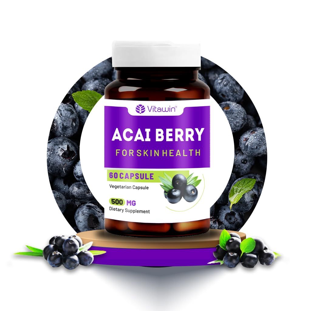 Vitawin Acai Berry For Healthy Skin & Antioxidants Supports, Ultimate Health & Nutrition Supplements, 500mg | Veg 60 Capsules 100gm 0.2lbs