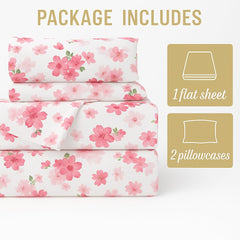 Double Bed Floral Printed Microfiber Bedsheet Set Includes 2 Pillow Covers - Size 102 X 108 Inches, White & Pink | 186 Thread Count - Ideal For Home Daily Use & Gifting