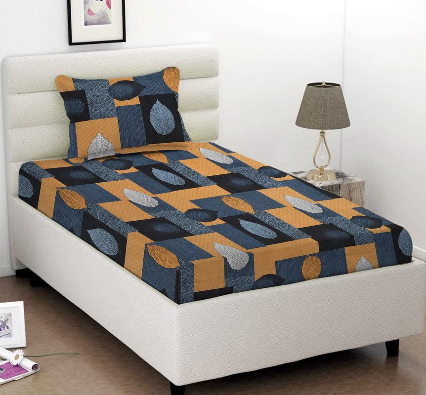 100% Cotton Single Bedsheets With 1 King Size Pillow Cover | 60 X 90 Inches, Multicolor - Super Soft Premium Brushed Glace Cotton Bedsheet, Breathable & Wrinkle Free