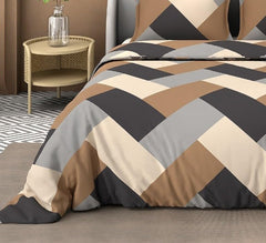 1 Double Bedsheet For King Size With 2 Large Size Pillow Covers - 108 X 108 Inches, Beige & Brown | Light Weight, Suitable For All Seasons & Easy To Wash