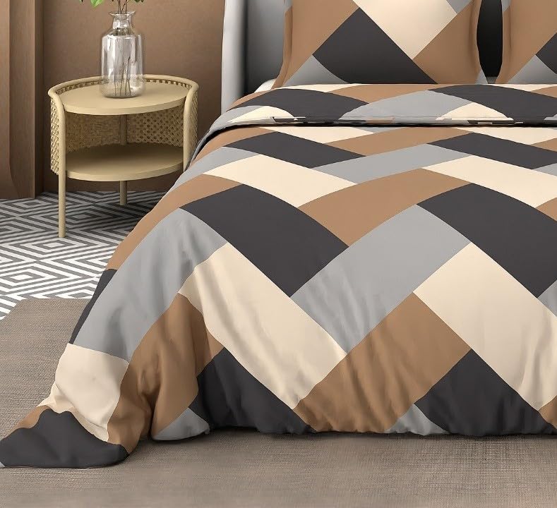 Printed Double Bedsheet For Queen Size With 2 Large Size Pillow Covers - 90 X 100 Inches, Beige & Brown | Light Weight, Suitable For All Seasons & Easy To Wash