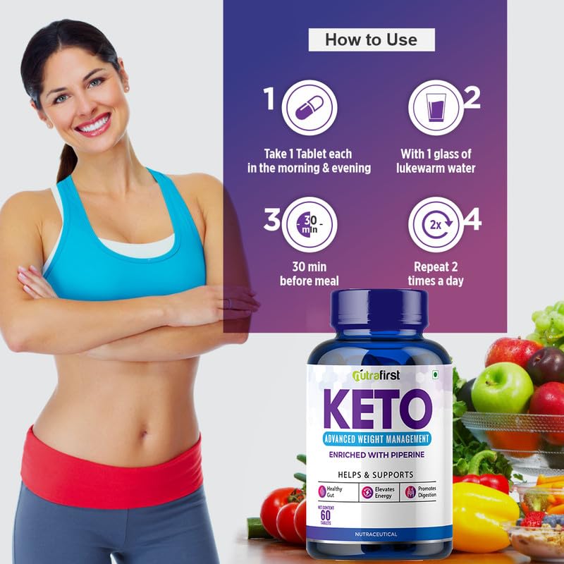 Nutrafirst Keto Advanced Tablets For Men & Women With Garcinia Cambogia & Green Coffee Extract, Gluten - Free, Loss For Weight Management, Energy Boost | 60 Tablets 100gm 0.2lbs