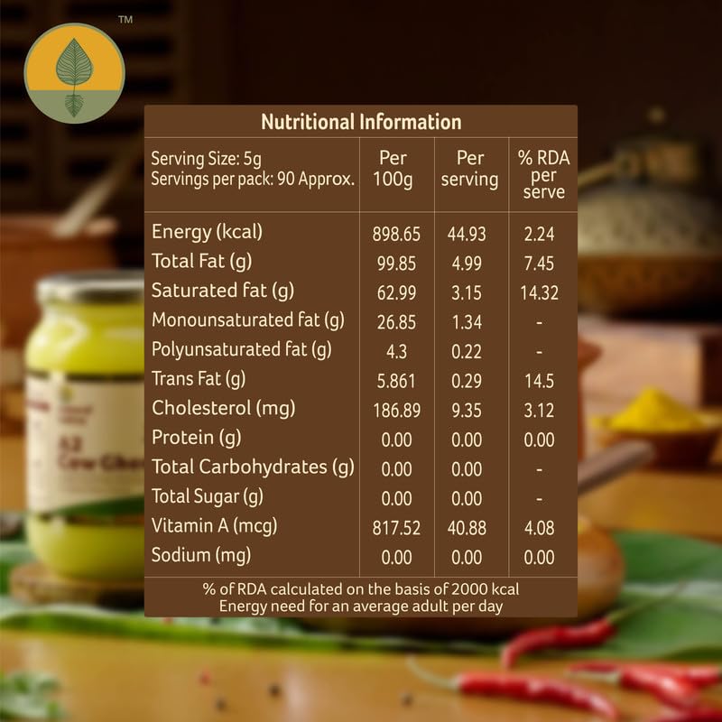 Organic A2 Cow Ghee By Organic Tattva | Rich In Nutrients & Healthy Desi Ghee Ideal For Cooking | (500ml) 16.9 Ounce | Jar Pack