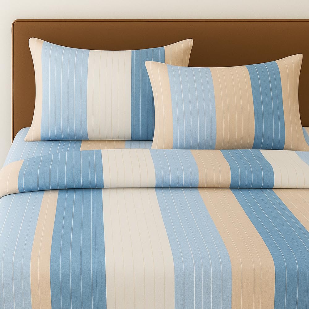 100% Cotton Double Bed Bedsheet Set With 2 Pillow Covers - 90 X 90 Inches, Multicolor | 144 Thread Count Soft & Breathable, For Bedroom & Gifting