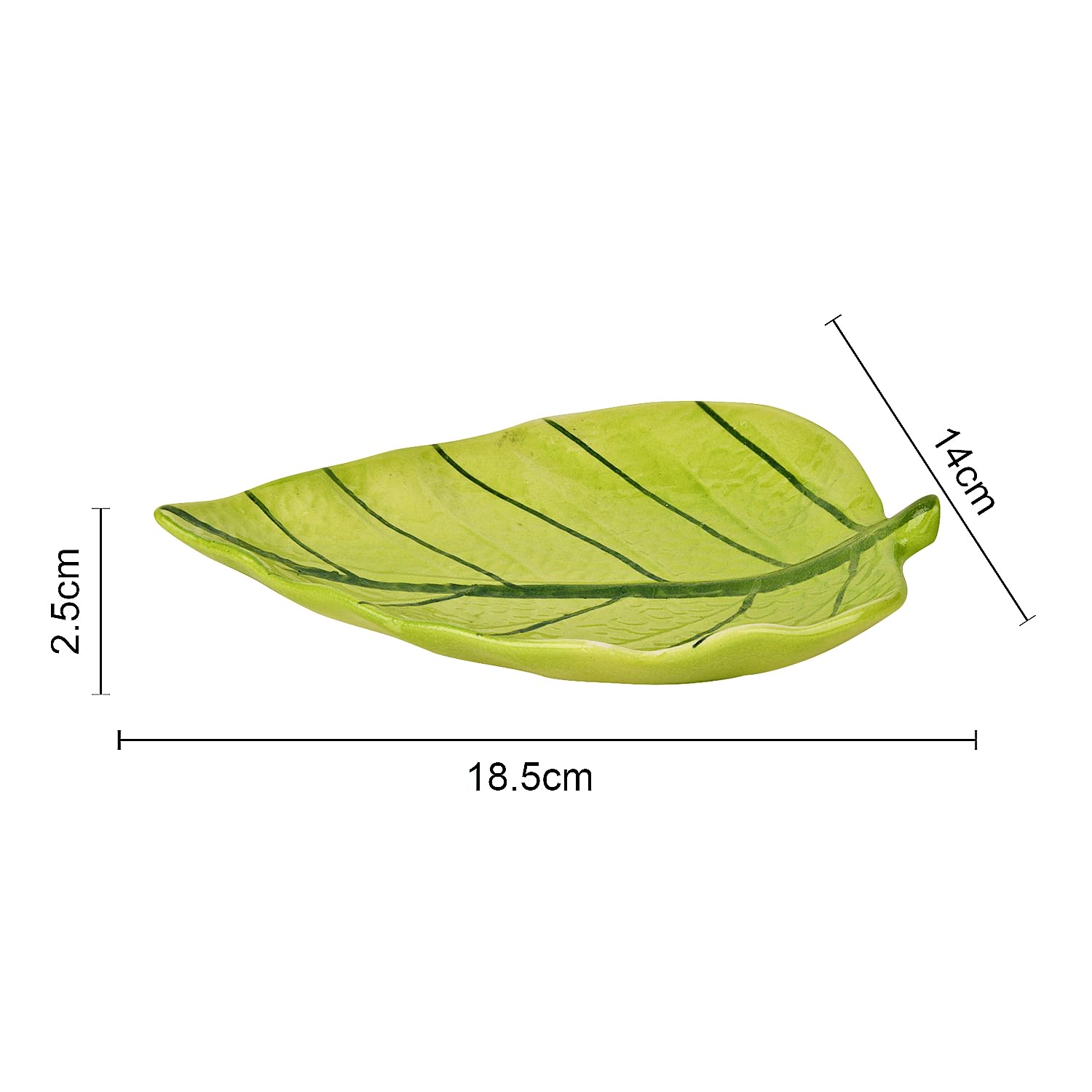 Handcrafted Ceramic Leaf Shaped Platter Set Of 2 - Light Green, L X B: 18 Cm X 14 Cm | Snacks Serving Tray - Dry Fruits Serving Plates