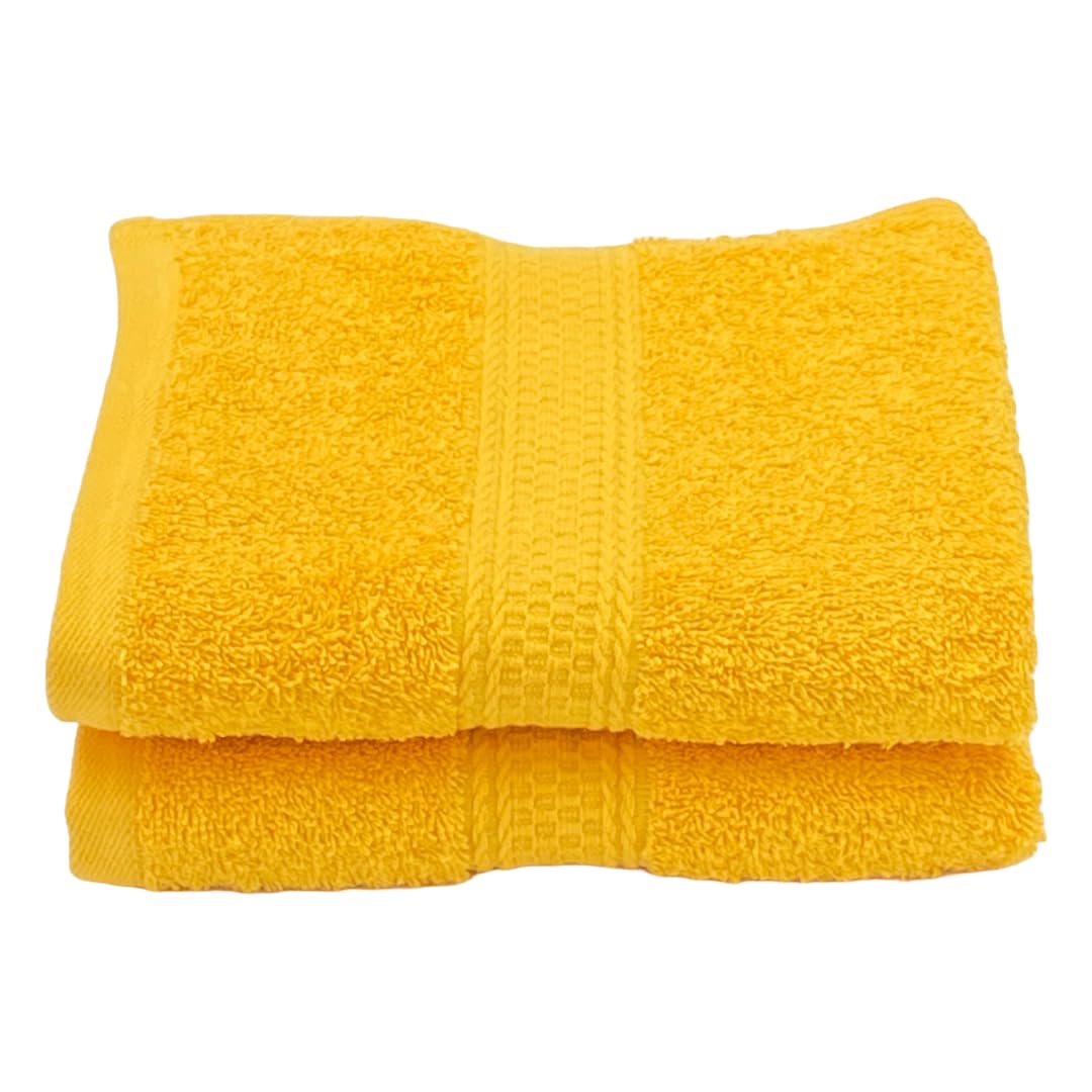 Patpug 100% Indian Ultra Soft Cotton Hand Towel 500 Gsm | For Gym, Workout, Yoga, Wash Basin (Sunrise Yellow) -2 Piece