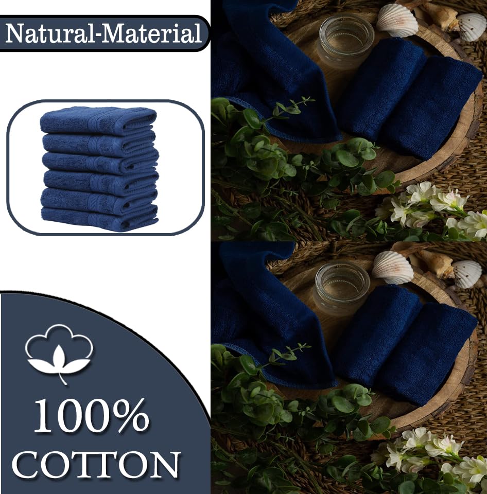 Fresh From Loom Face Towel 500 Gsm | 100% Cotton Ultra Soft, Absorbent & Quick Dry Towel For Facewash (Navy Blue) - Set Of 6 Pcs