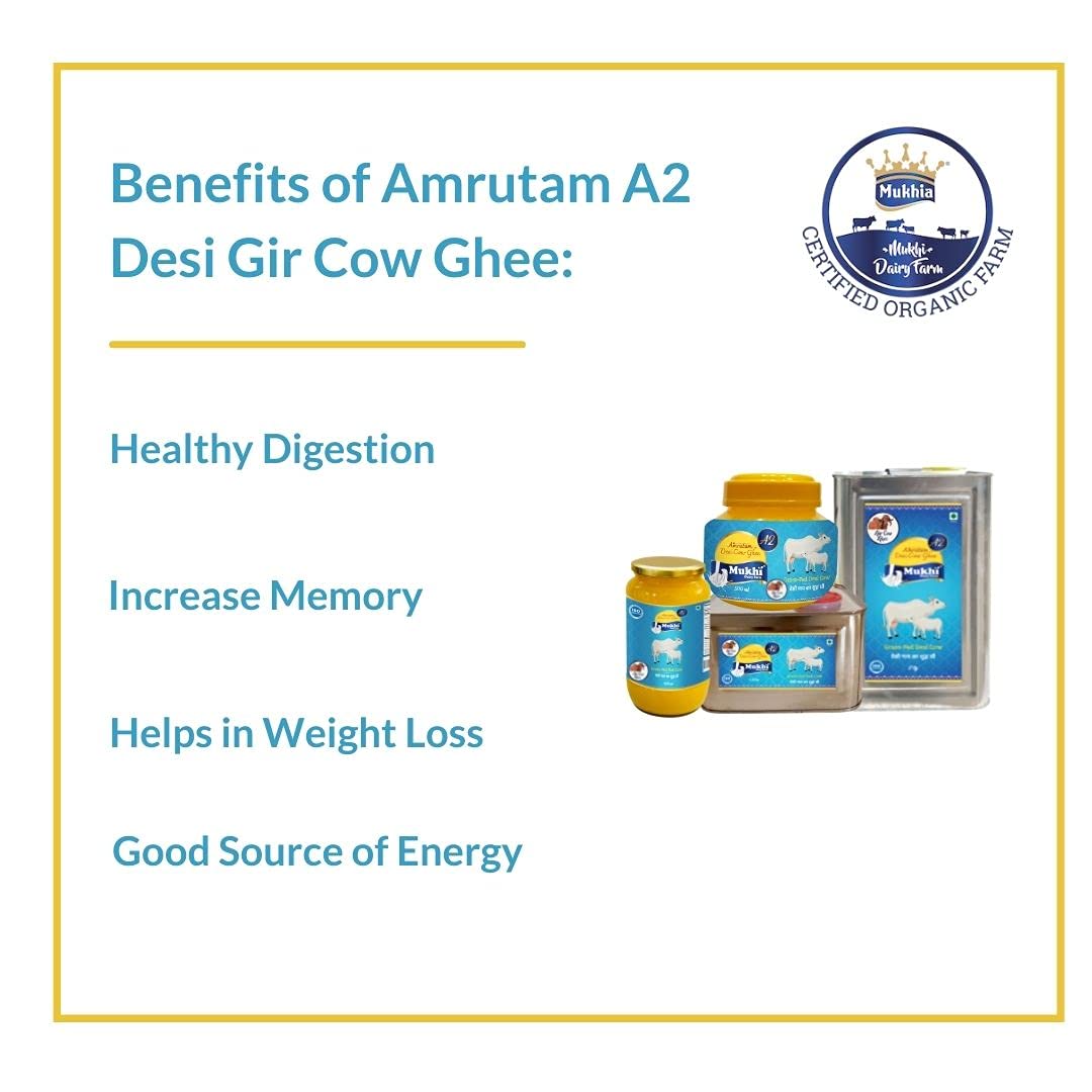 Pure Mukhia A2 Desi Cow Ghee By Amrutam | High In Protein Fiber Healthy & Nutrients Pure Desi Ghee Good For Taste | 1 Litre (500ml * 2) 33.8 Ounce | Jar Pack