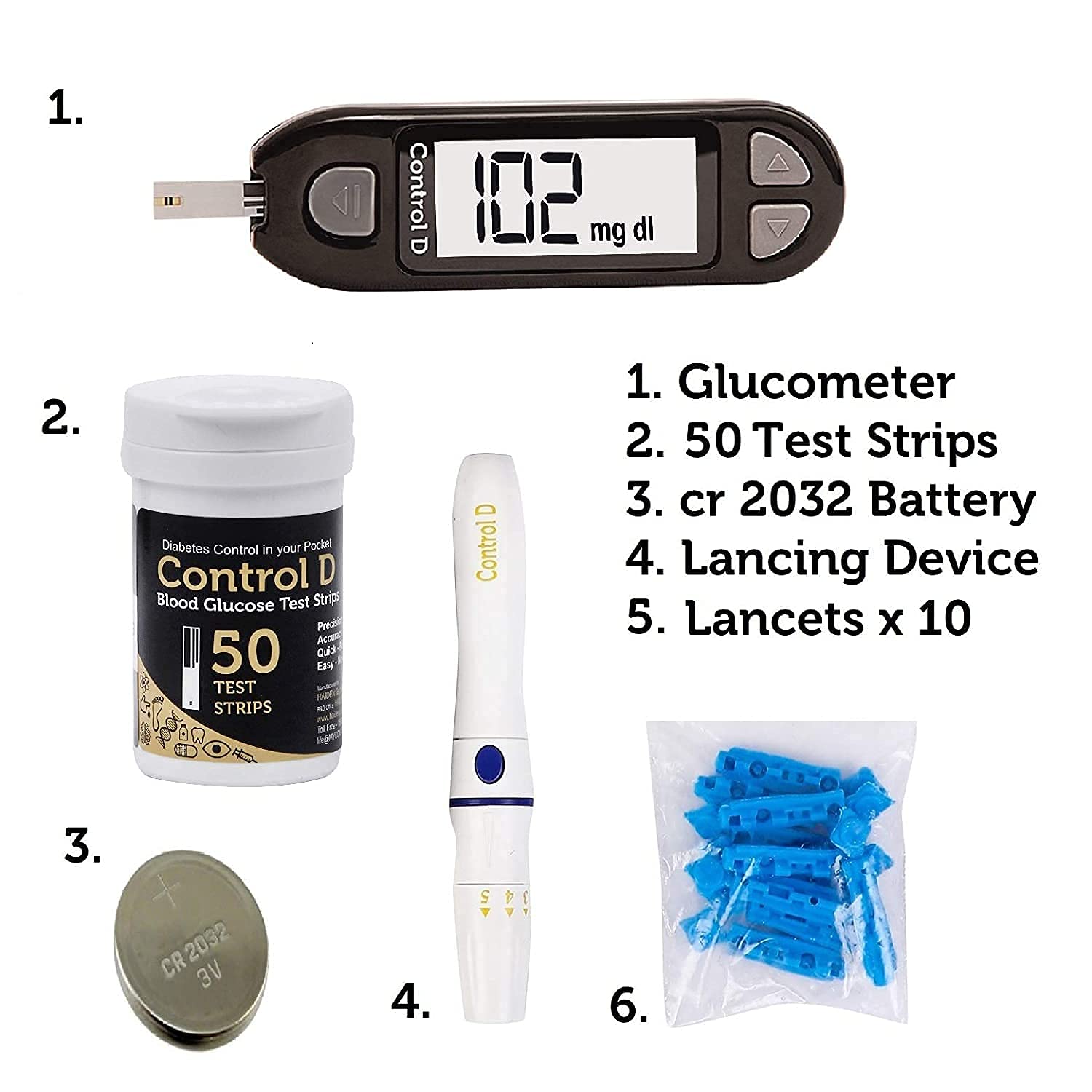 Control D Blood Glucose Monitor (Pack of 50 Strips, Black)