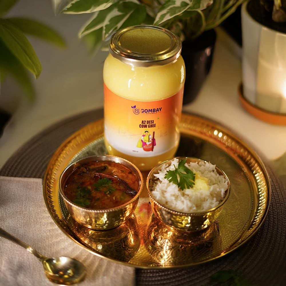 100% Pure A2 Desi Cow Ghee By Bombay Naturals | Traditional Vedic Bilona Method Healthy Nutrients Desi Ghee Good For Rotis & Parathas | (500ml) 16.9 Ounce | Jar Pack