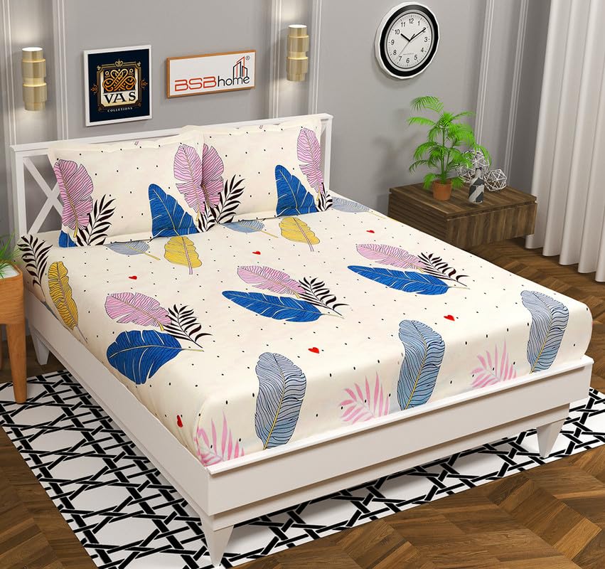 Double Bedsheet With 2 Pillow Covers - 86 X 88 Inch, Off White | Soft Brushed Microfiber-Breathable & Wrinkle Free Bedsheet
